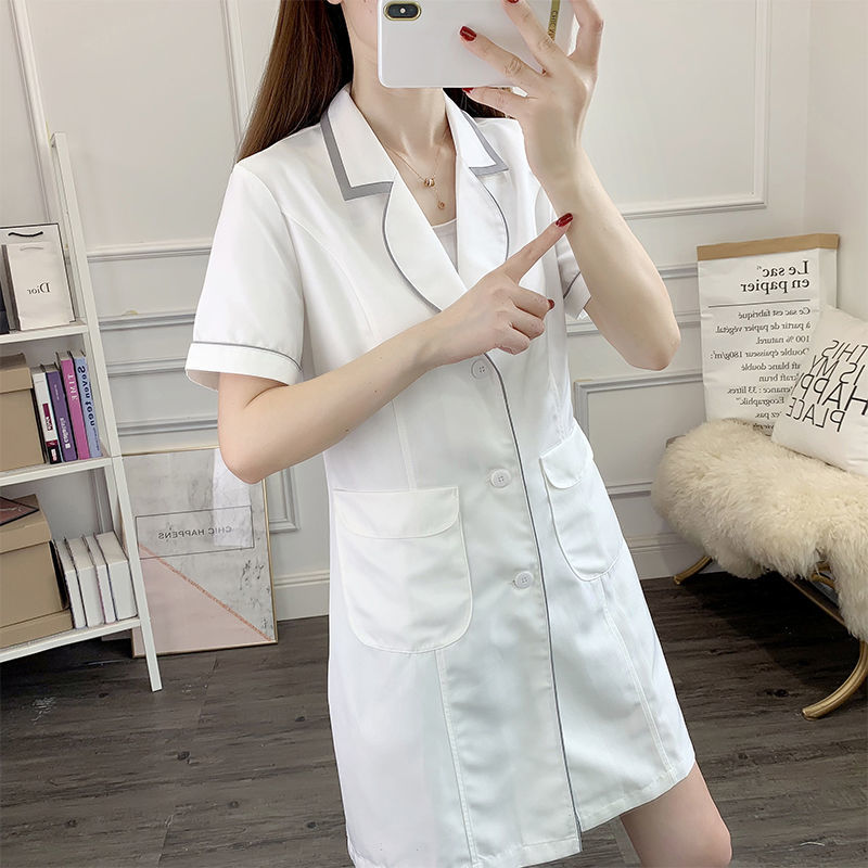 흰색 짧은 미용 유니폼 드레스 스파 핑크 스크럽 탑 흰 - Medical Lab Coats 리뷰 및 가격
