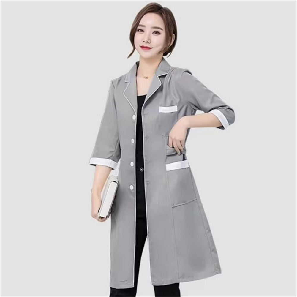 고급 회색 단색 슬림 단순 주름 방지 스파 유니폼 미용 - Medical Lab Coats 리뷰 및 가격